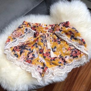 Boho Festival Shorts | Floral Print, Lace, Tassels